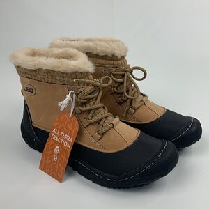 JBU BY JAMBU All terrain boots 9.5 Leather Faux fur Mem foam Tan black NEW NWT